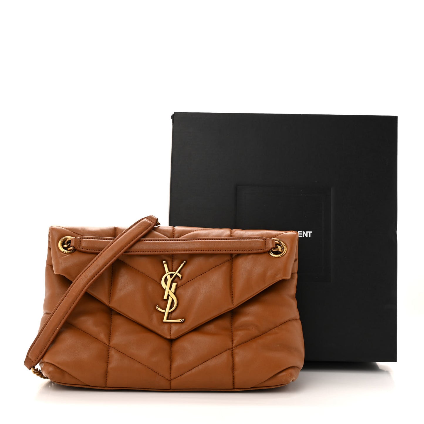 Lambskin Quilted Small Loulou Puffer Monogram Chain Satchel Dark Honey
