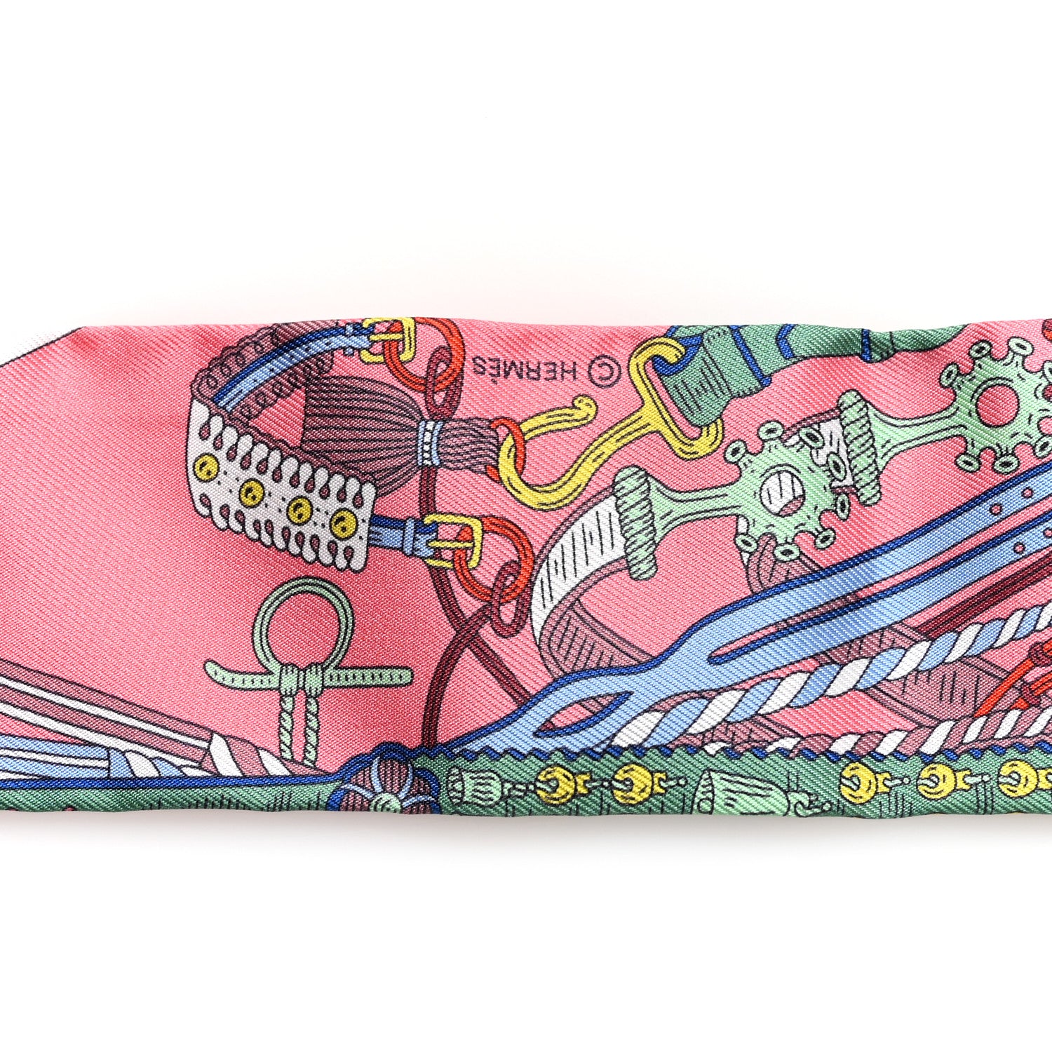 Hermes Silk Bouquets Selliers Twilly Rose Bleu Rouge Multi 4 of 5
