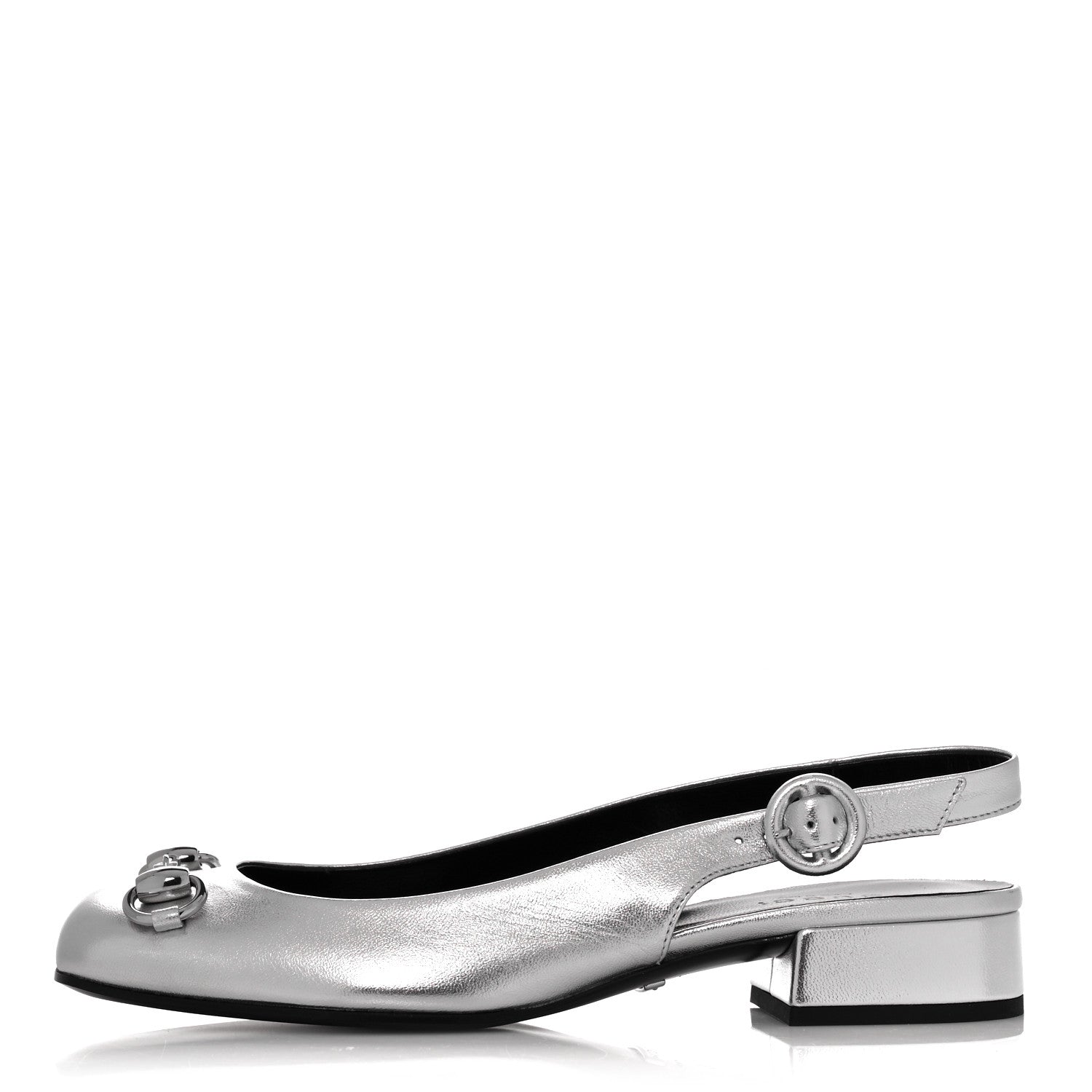 Gucci Metallic Nappa Horsebit Slingback Pumps 35 Argento 1 of 8