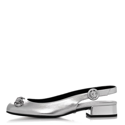 Gucci Metallic Nappa Horsebit Slingback Pumps 35 Argento 1 of 8