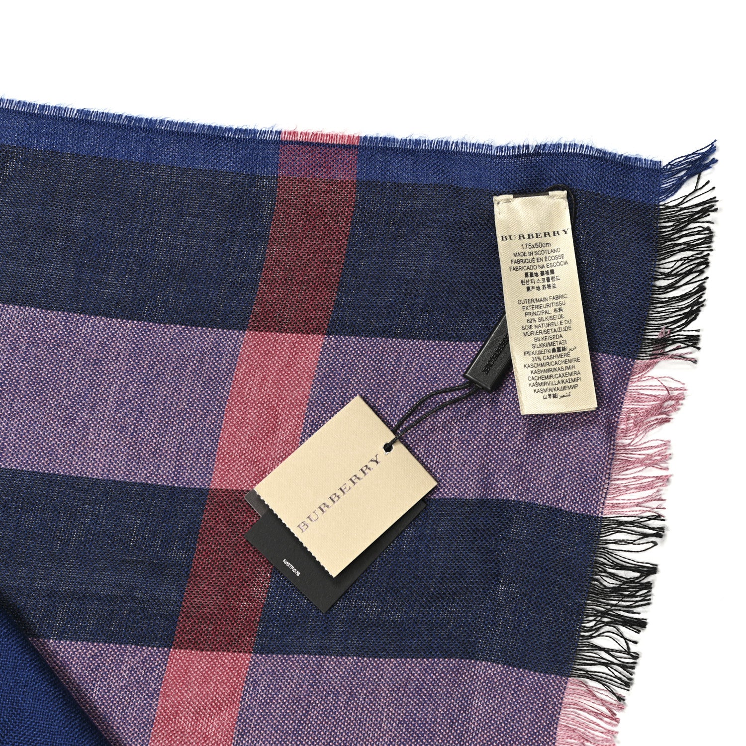 Burberry Silk Cashmere Half Mega Check Scarf Navy Blue 5 of 5