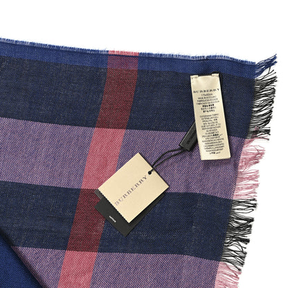 Burberry Silk Cashmere Half Mega Check Scarf Navy Blue 5 of 5