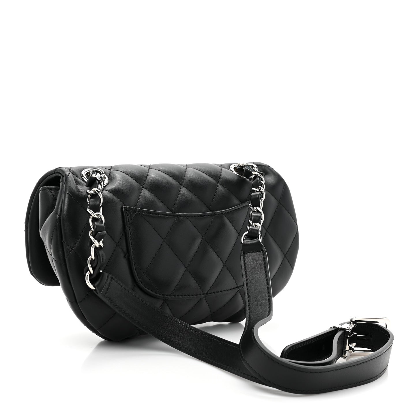 Calfskin Quilted CC Uniform Flap Belt Bag Black