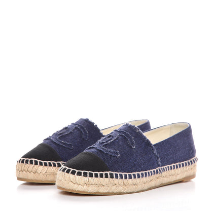Chanel Linen CC Espadrilles 35 Blue Black 3 of 11
