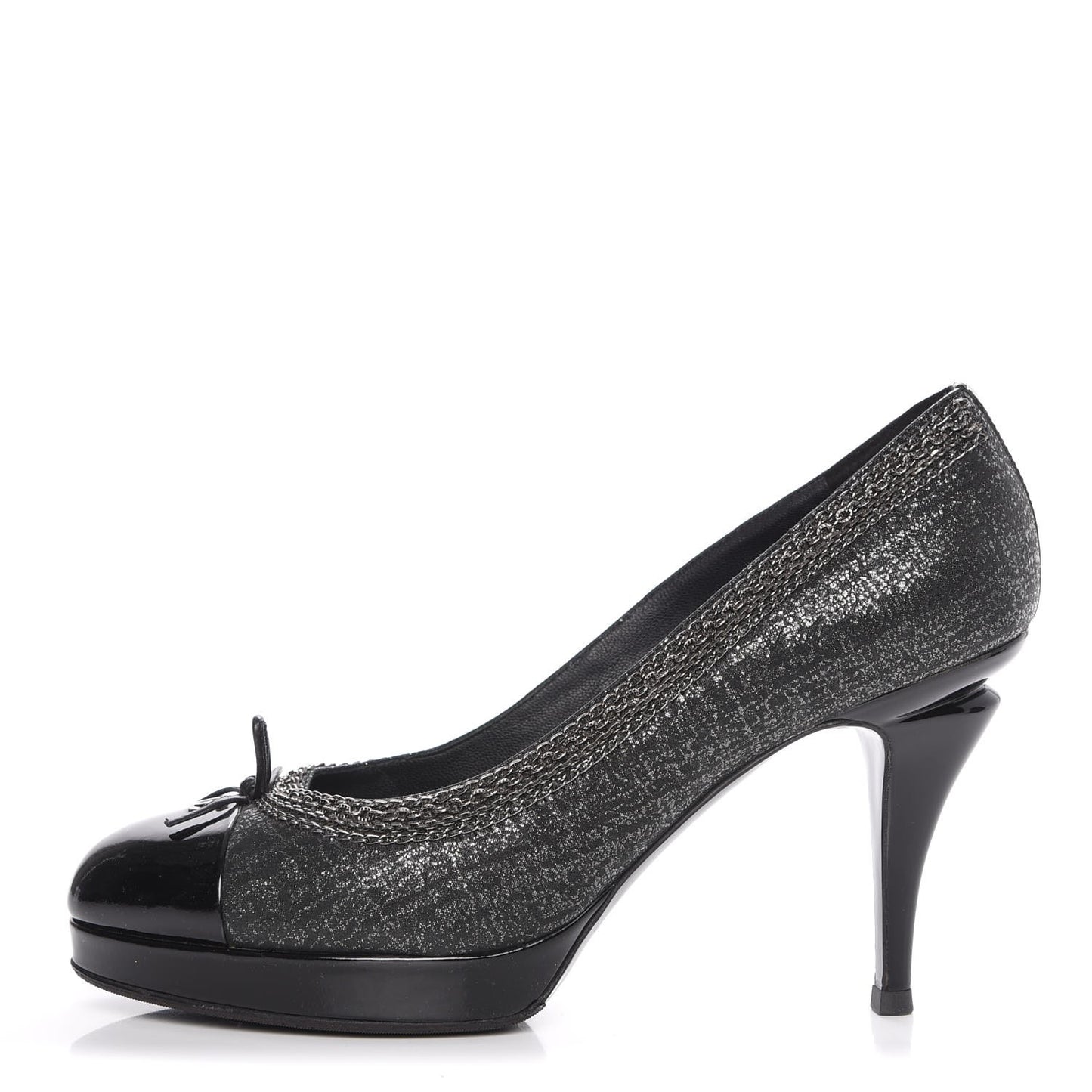 Metallic Tweed Patent Cap Toe CC Chain Pumps 39.5 Black