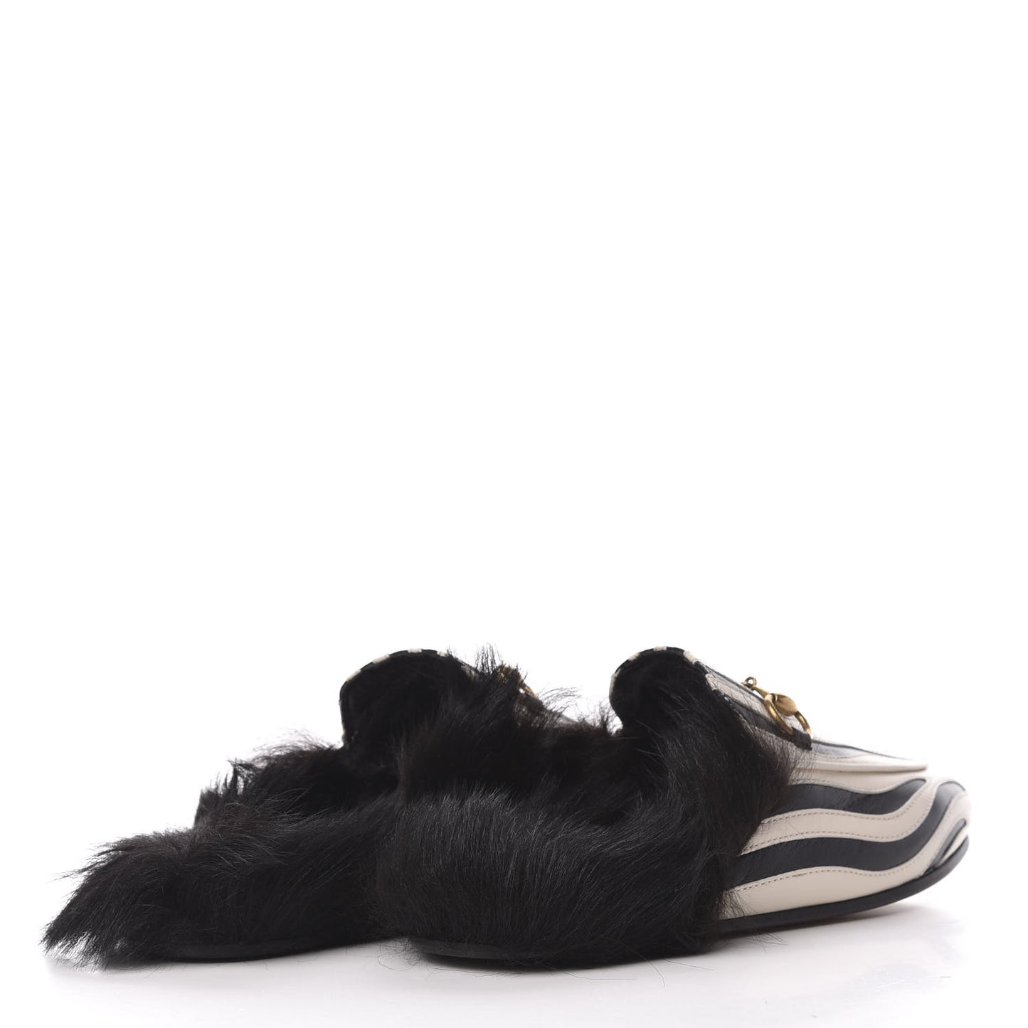 Malaga Kid Fur Zebra Inlay Womens Princetown Slippers 35.5 Mystic White Black