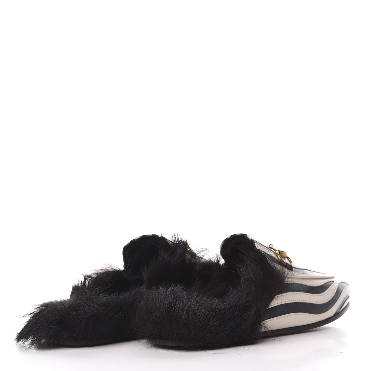 Gucci Malaga Kid Fur Zebra Inlay Womens Princetown Slippers 35.5 Mystic White Black 4 of 8