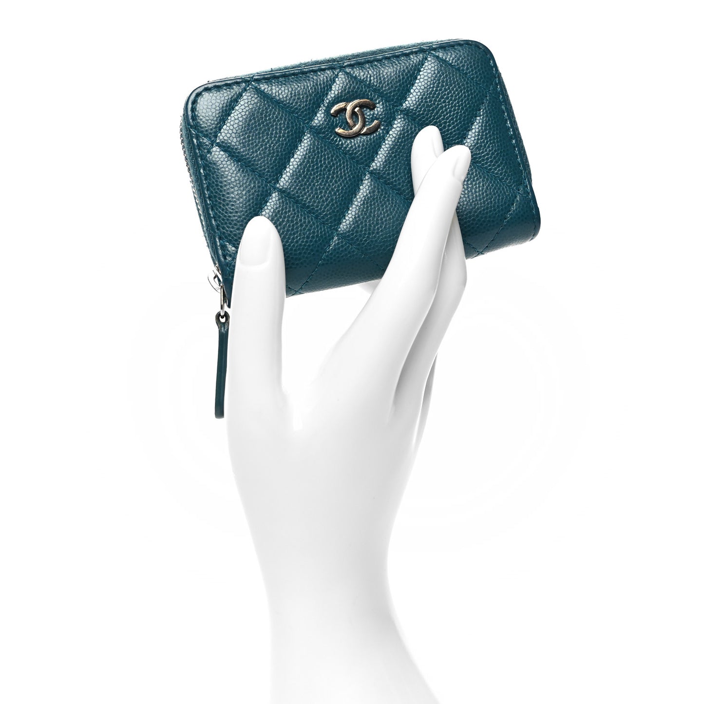 Caviar Quilted Zip Coin Purse Wallet Dark Turquoise