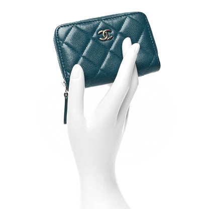Chanel Caviar Quilted Zip Coin Purse Wallet Dark Turquoise 2 of 9