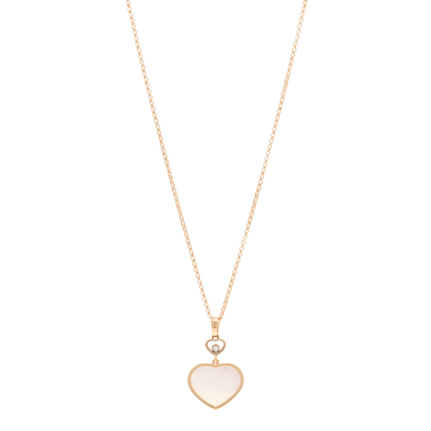 18K Rose Gold Diamond Mother of Pearl Happy Hearts Necklace