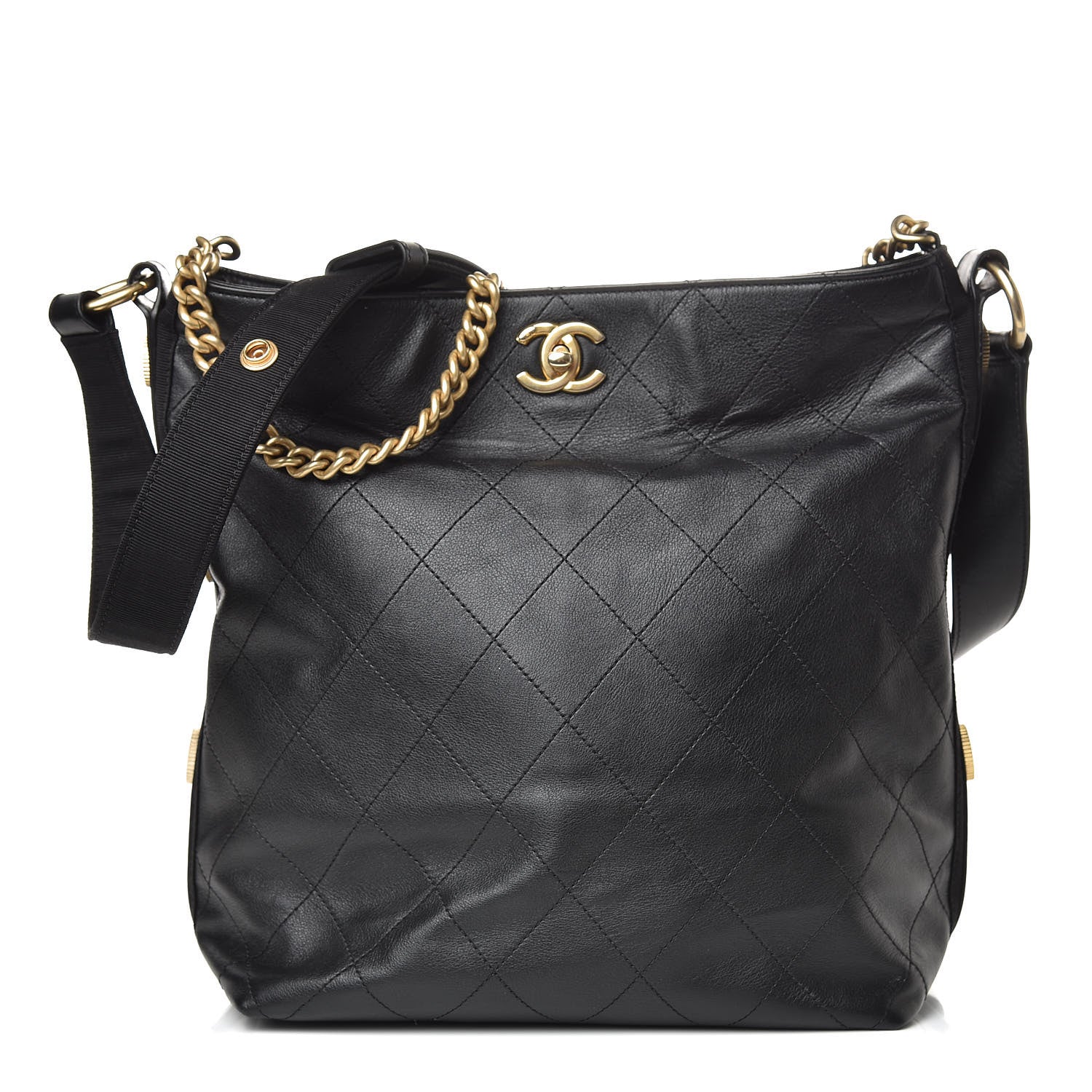 Chanel Calfskin Stitched Large Button Up Hobo Black 1 of 10