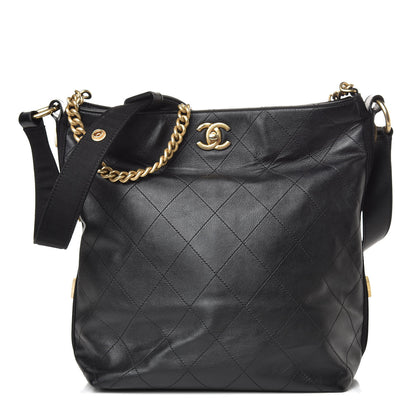 Chanel Calfskin Stitched Large Button Up Hobo Black 1 of 10