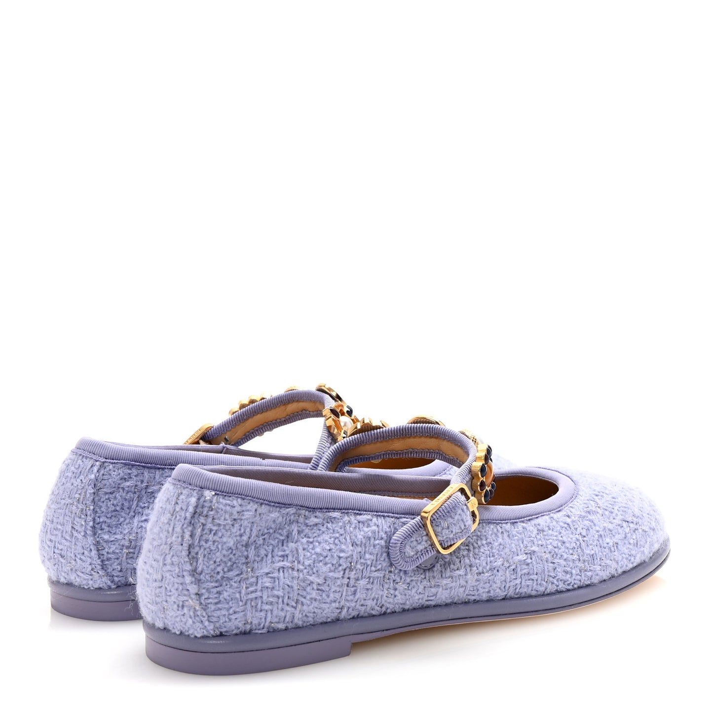 Wool Tweed Patent Mary Jane Flats 37.5 Lilac