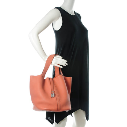 Hermes Taurillon Clemence Picotin Lock GM Rose Thè 2 of 7