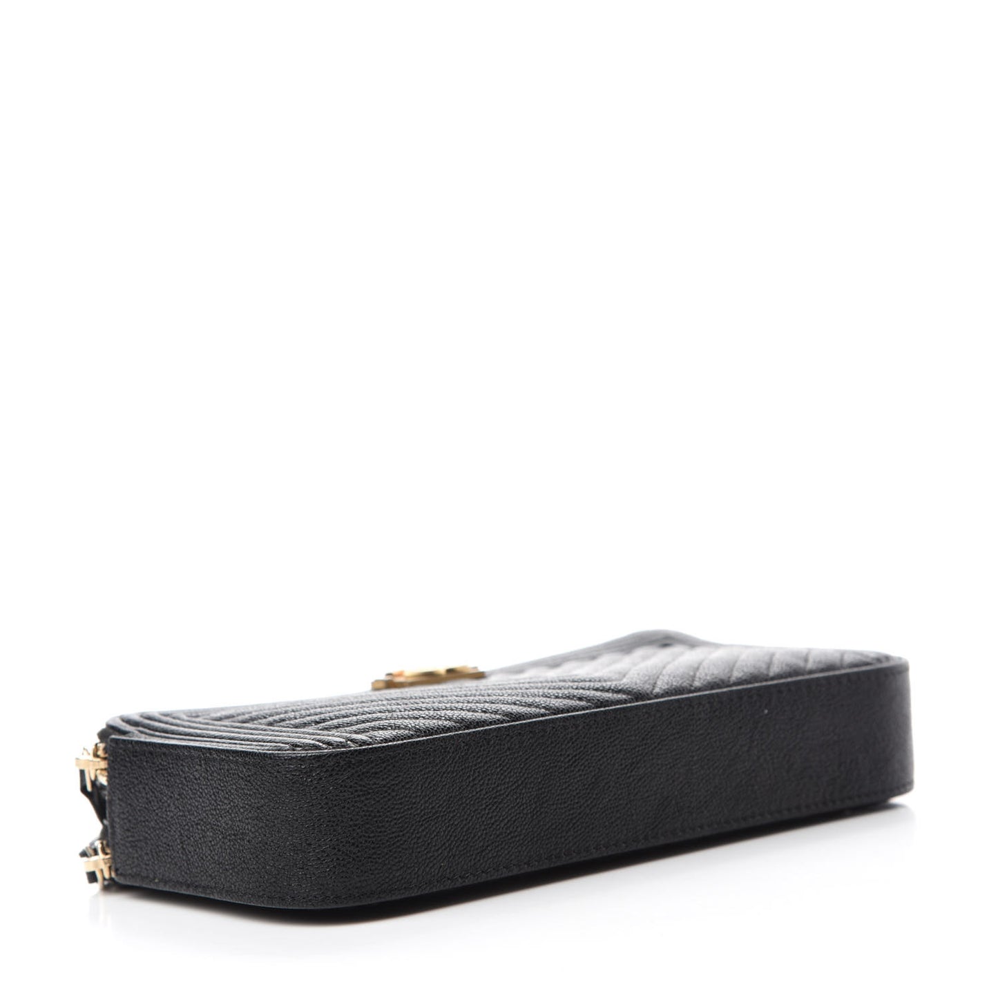 Caviar Chevron Small Boy Clutch With Chain Black