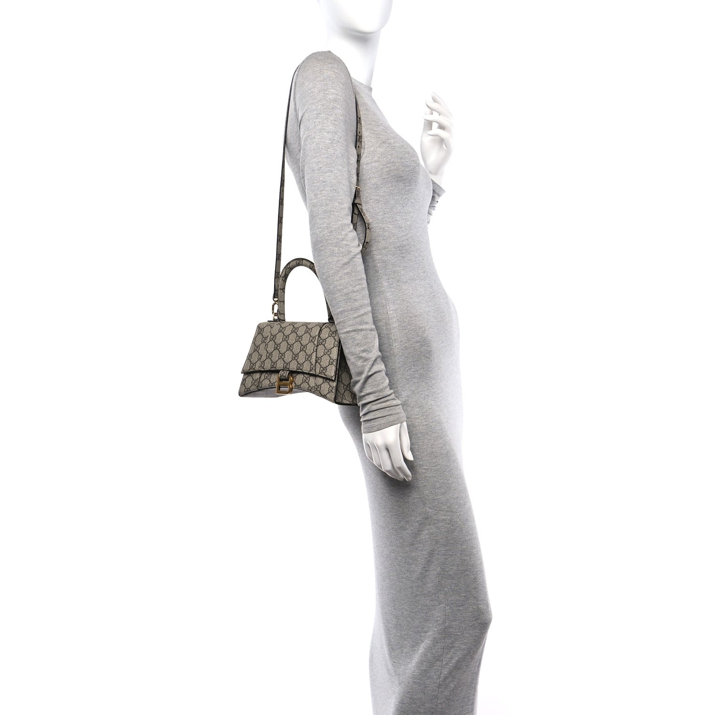 X GUCCI GG Supreme Monogram Small Hourglass Top Handle Bag Beige Ebony
