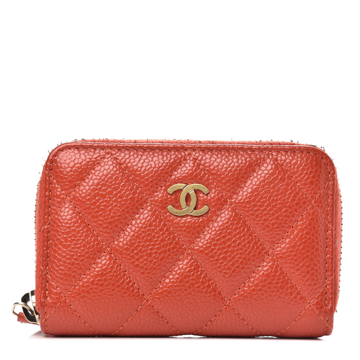 Pearly Caviar Quilted Zip Coin Purse Orange