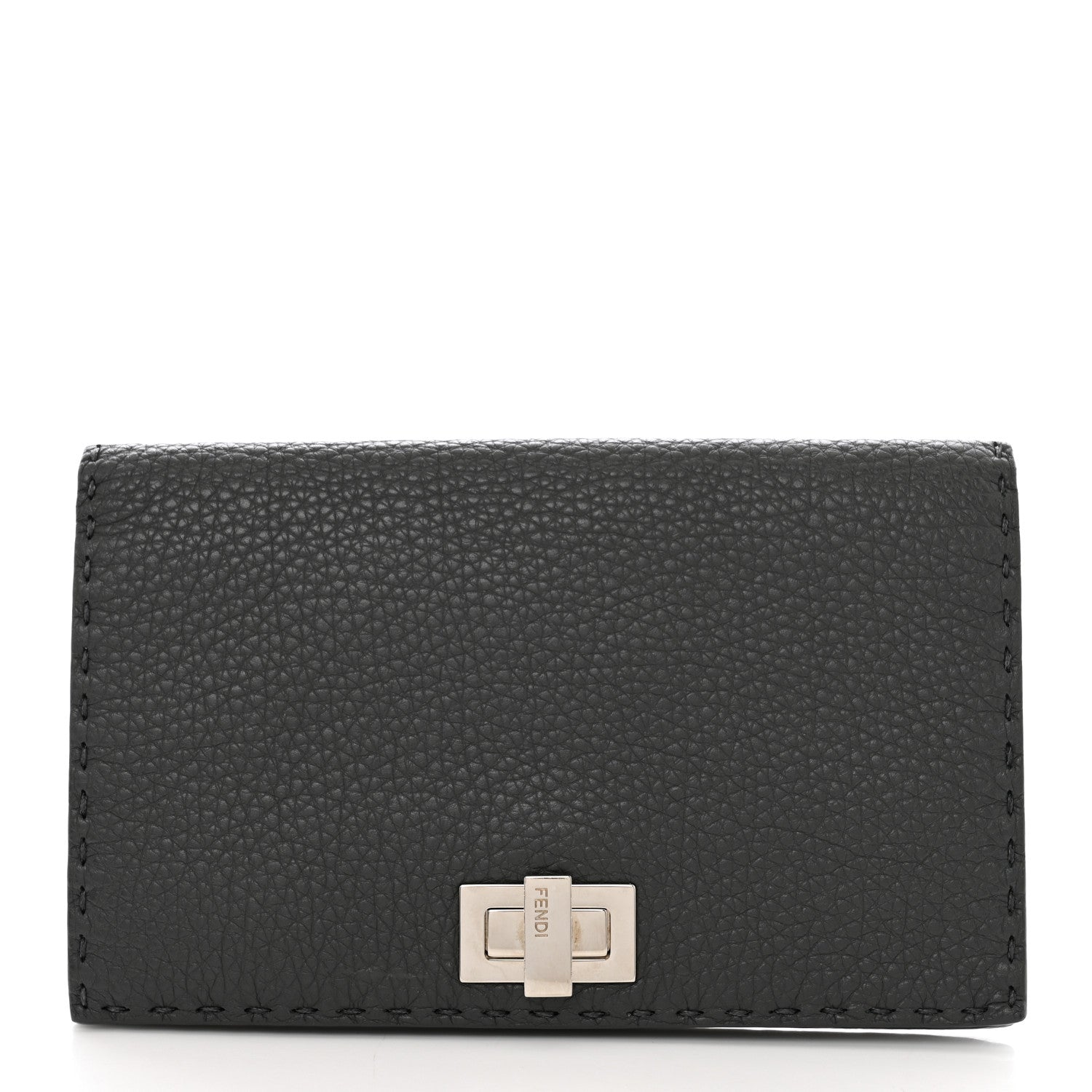 Fendi Cuoio Romano Selleria Mini Peekaboo Clutch Wallet Black 3 of 10