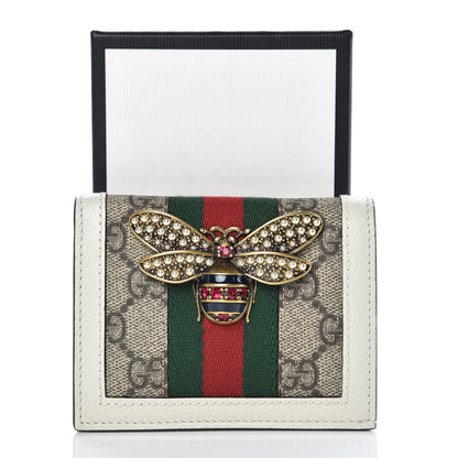 Gucci GG Supreme Monogram Web Queen Margaret Card Case Wallet Beige Mystic White 9 of 9