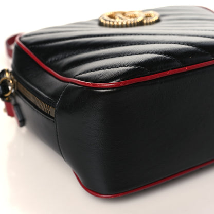 Gucci Vintage Effect Calfskin Matelasse Diagonal Small Torchon GG Marmont Bamboo Top Handle Shoulder Bag Black Romantic Cherry 8 of 9