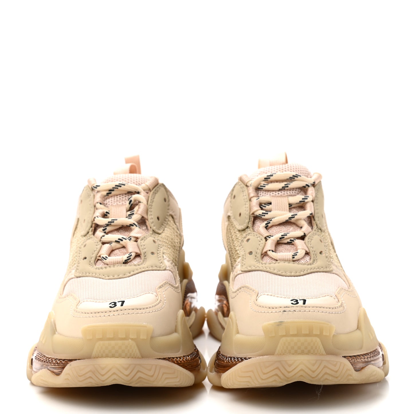 Fabric Mesh Clear Sole Womens Triple S Sneakers 37 Beige