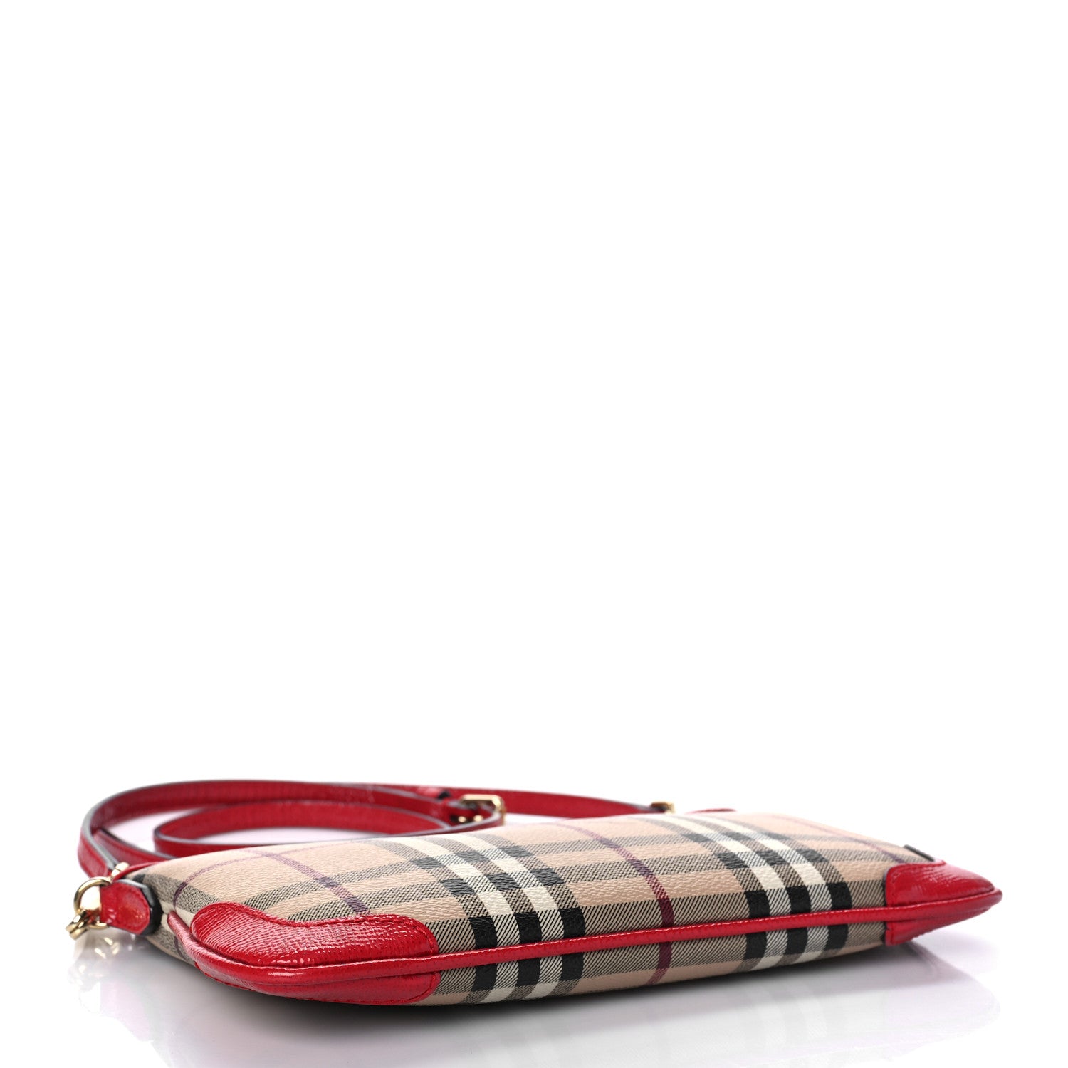 Burberry Haymarket Check Small Peyton Crossbody Clutch Bag Military Red 4 of 13