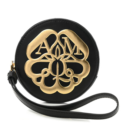 Alexander McQueen Calfskin Curve Zip Coin Purse Black Gold 1 of 7