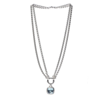 David Yurman Sterling Silver Diamond Blue Topaz 14mm Albion Double Wheat Chain Pendant Necklace 3 of 7