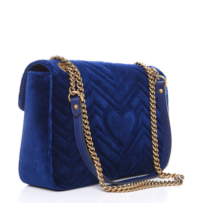 Gucci Velvet Matelasse Medium GG Marmont Shoulder Bag Cobalt Blue 3 of 10
