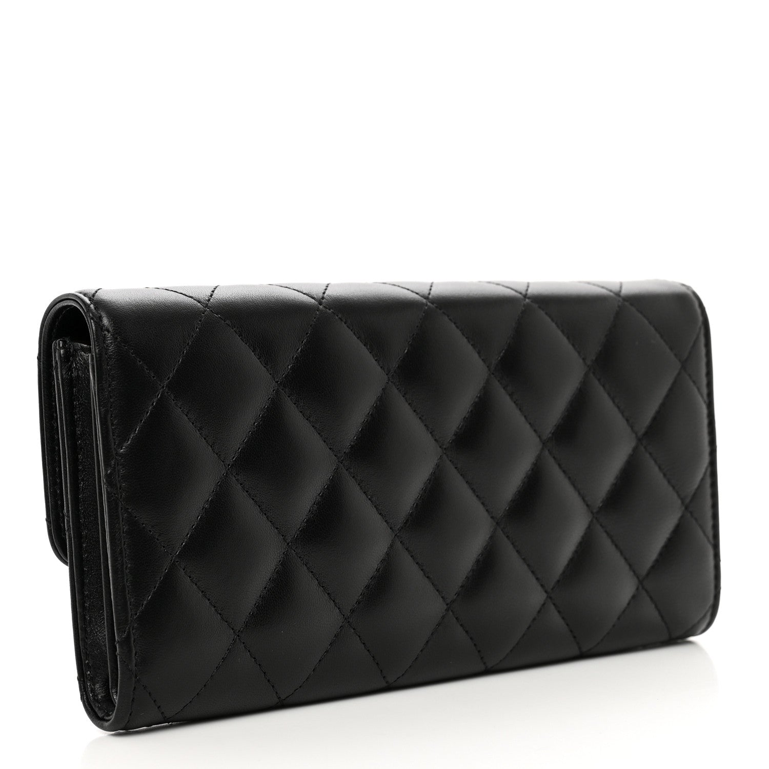Chanel Lambskin Quilted Large Gusset Flap Wallet Black 3 of 8