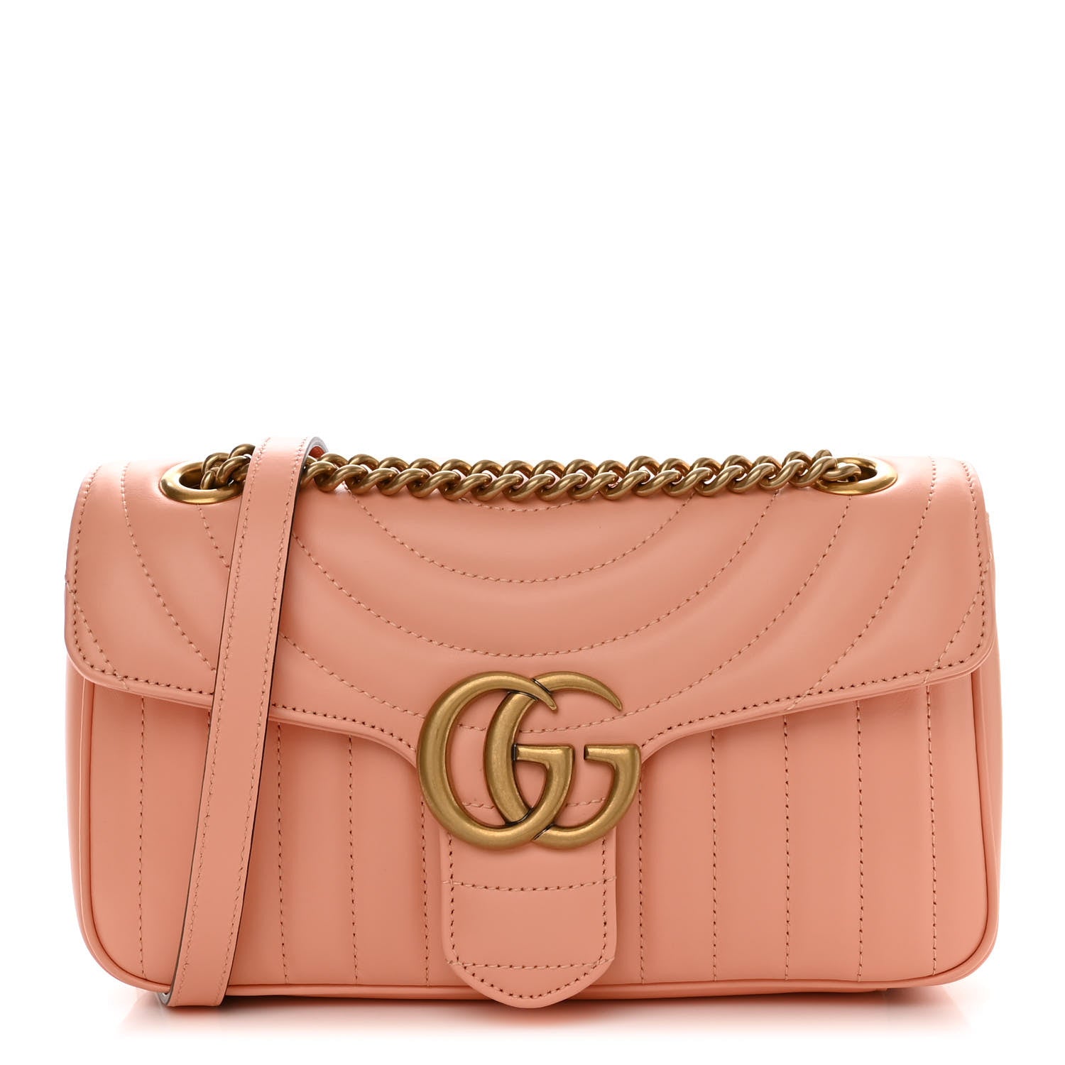 Gucci Calfskin Vertical Ring Matelasse Small GG Marmont Shoulder Bag Peachy Chic 1 of 11