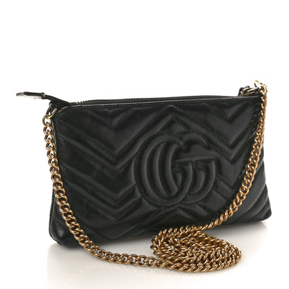 Gucci Calfskin Matelasse Mini GG Marmont Chain Bag Black 3 of 9