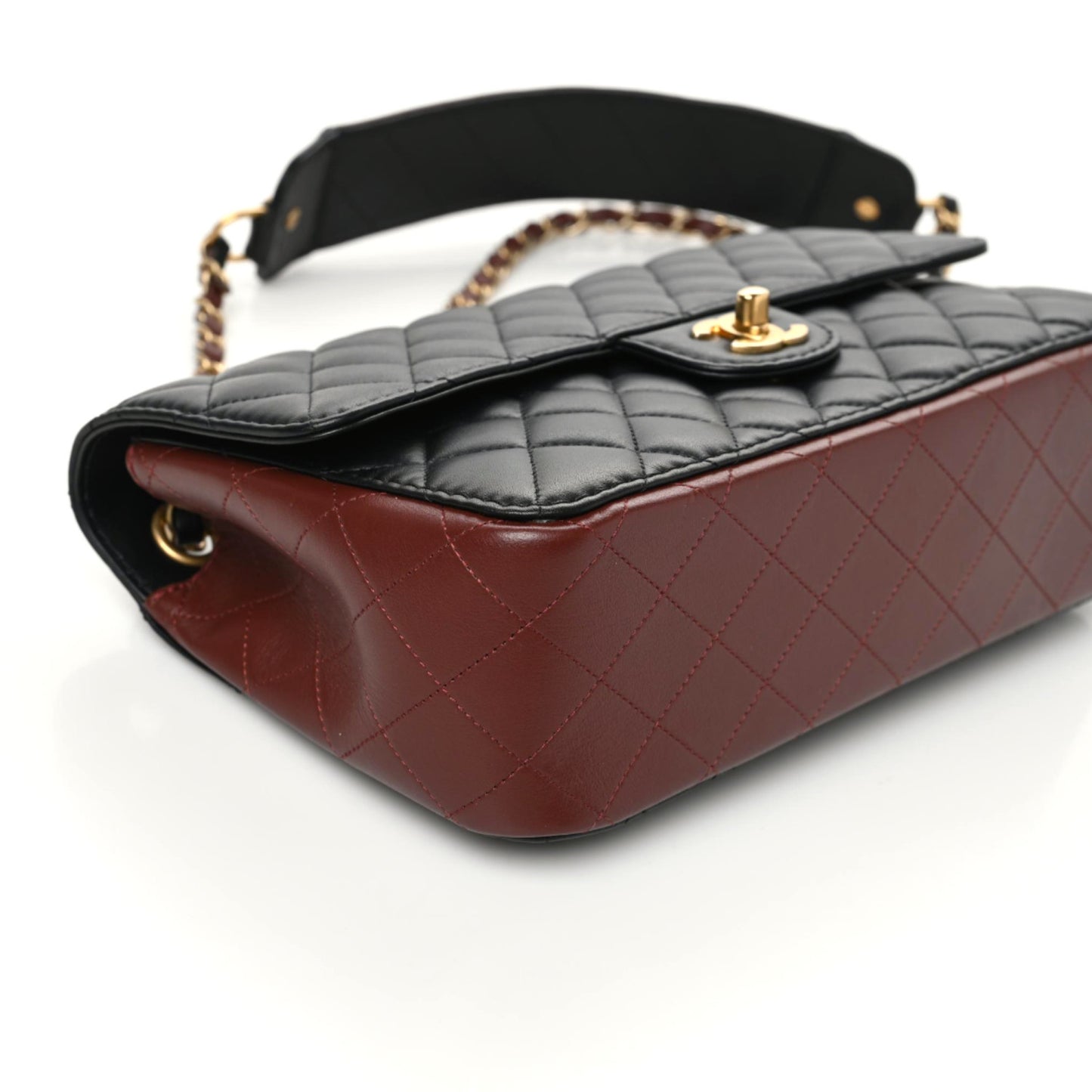 Calfskin Quilted Strap Into Flap Bag Black Brown