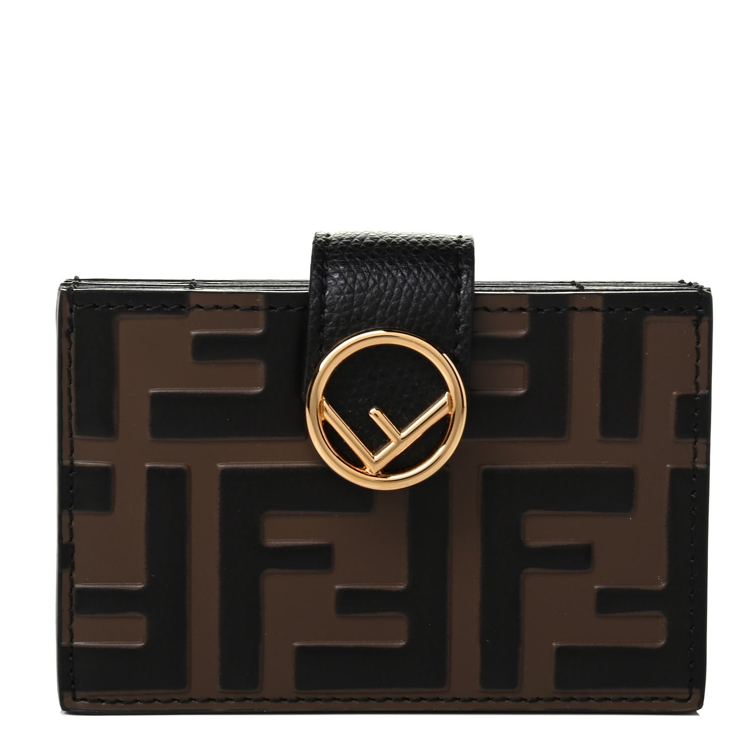 Fendi Vitello Cruise F is Fendi Bi-Color FF 1974 Embossed Gusseted Card Holder Maya Black 1 of 4