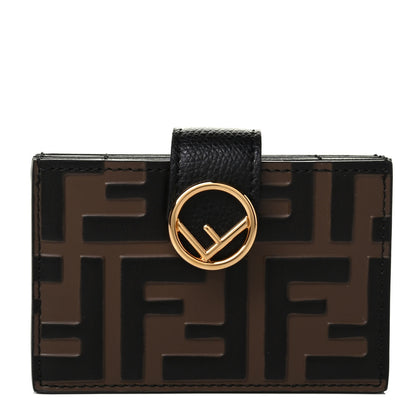 Fendi Vitello Cruise F is Fendi Bi-Color FF 1974 Embossed Gusseted Card Holder Maya Black 1 of 4