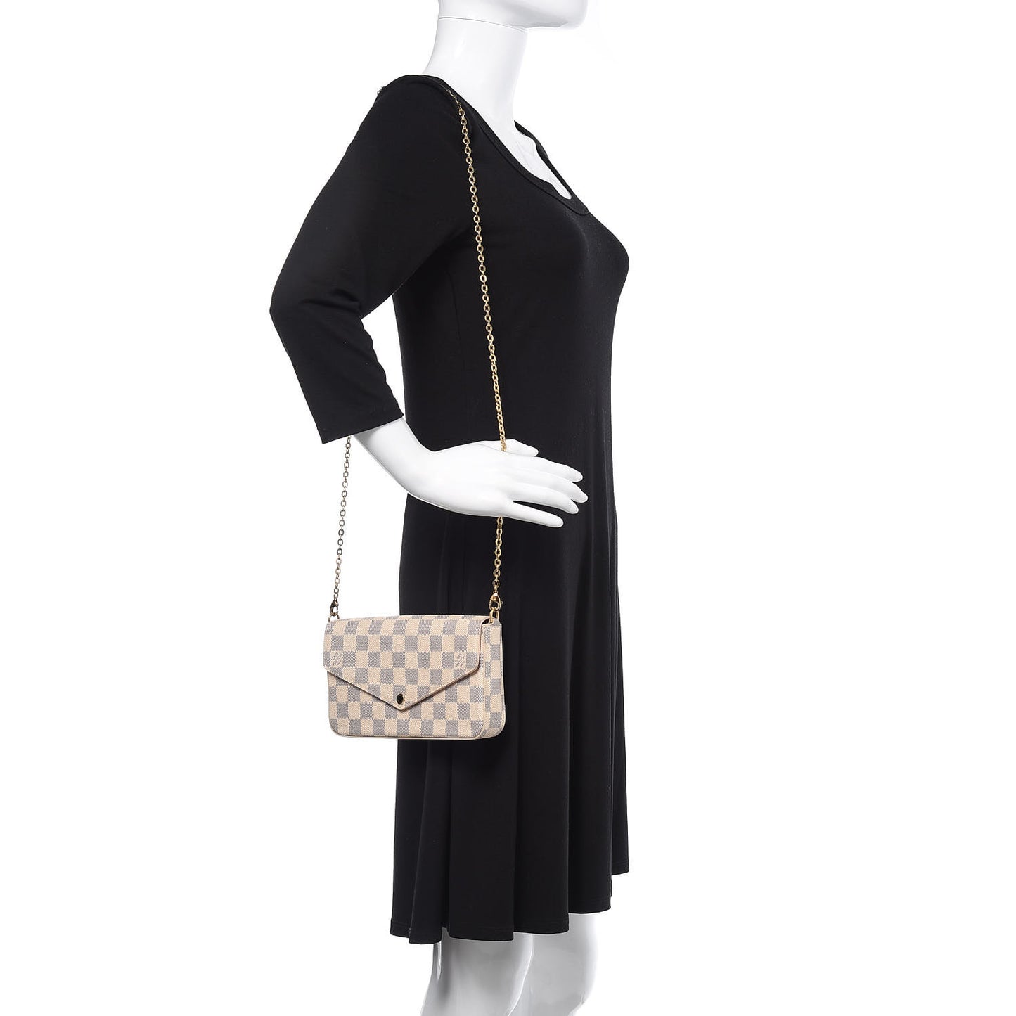Damier Azur Pochette Felicie Chain Wallet Rose Ballerine