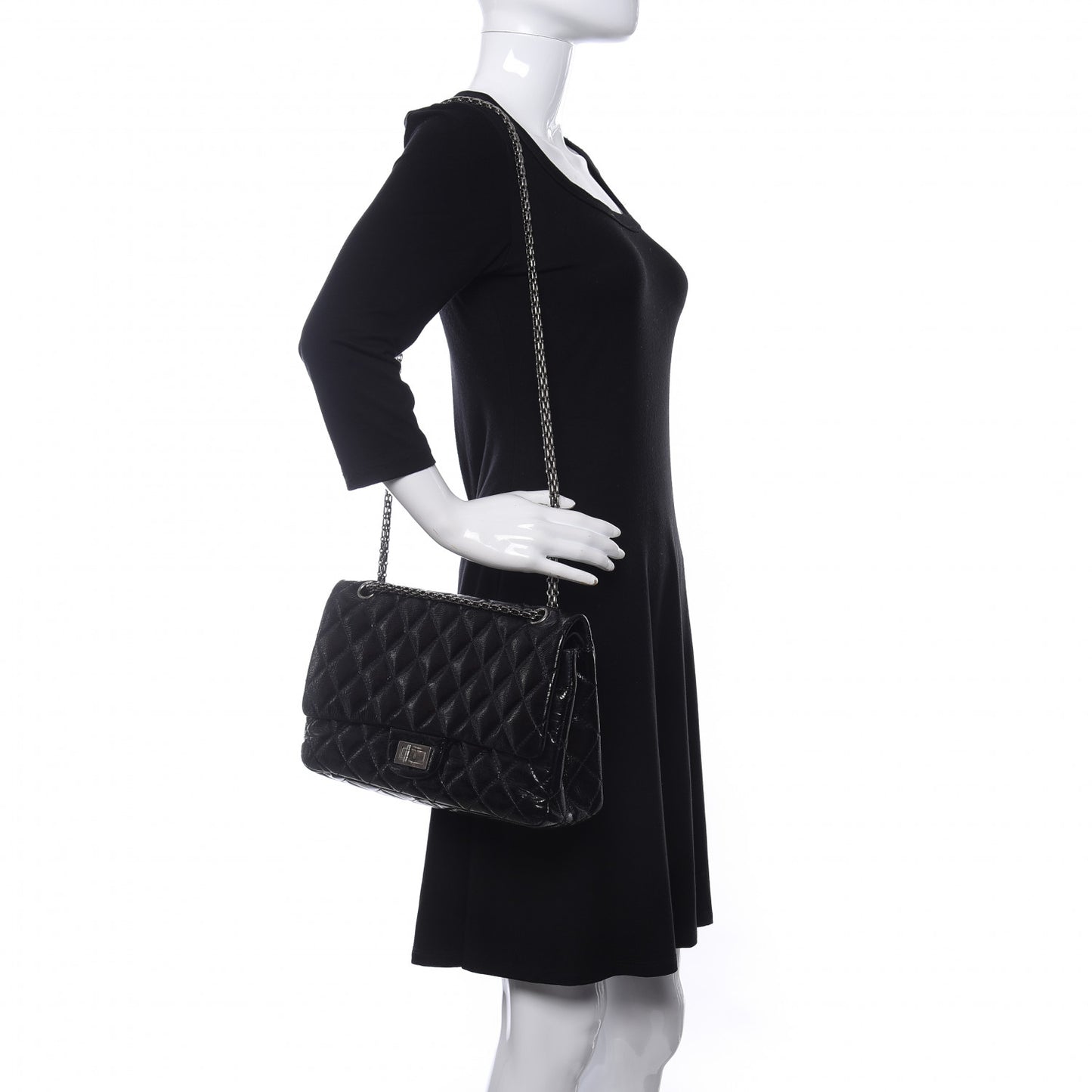 Distressed Patent Quilted 2.55 Reissue 227 Flap Black