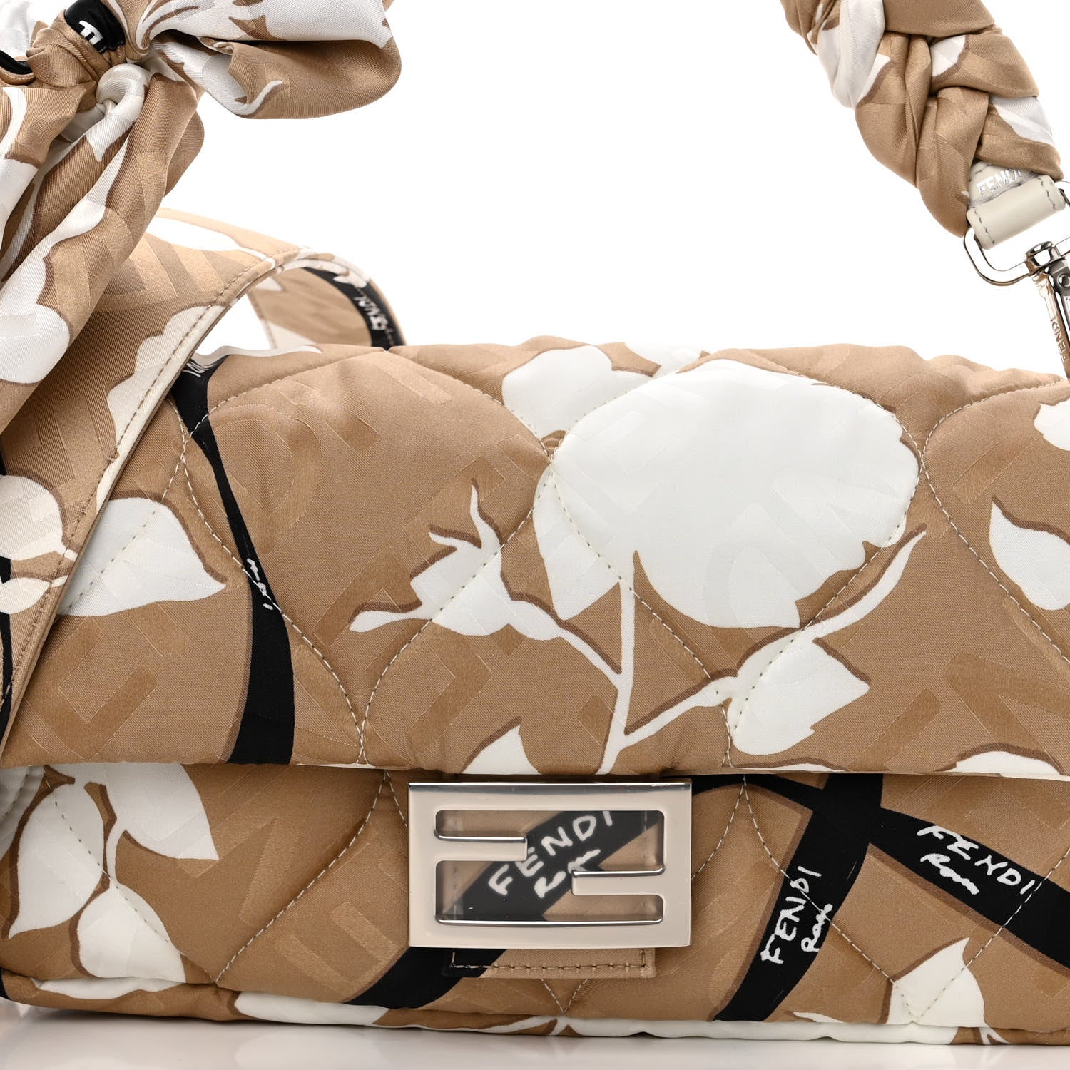Fendi Seta Logo Rosa Scarf Baguette Beige Amido White 7 of 9