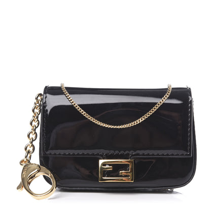 Fendi Vitello Vernice Mou Nano Baguette Belt Charm Black 1 of 8