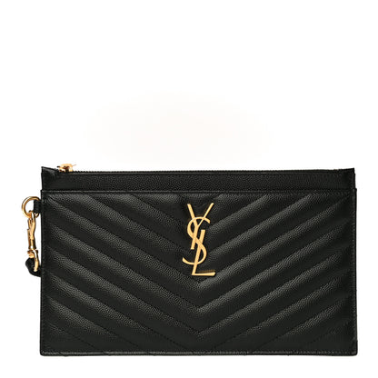 Saint Laurent Grain De Poudre Chevron Monogram Large Bill Pouch Black 1 of 10