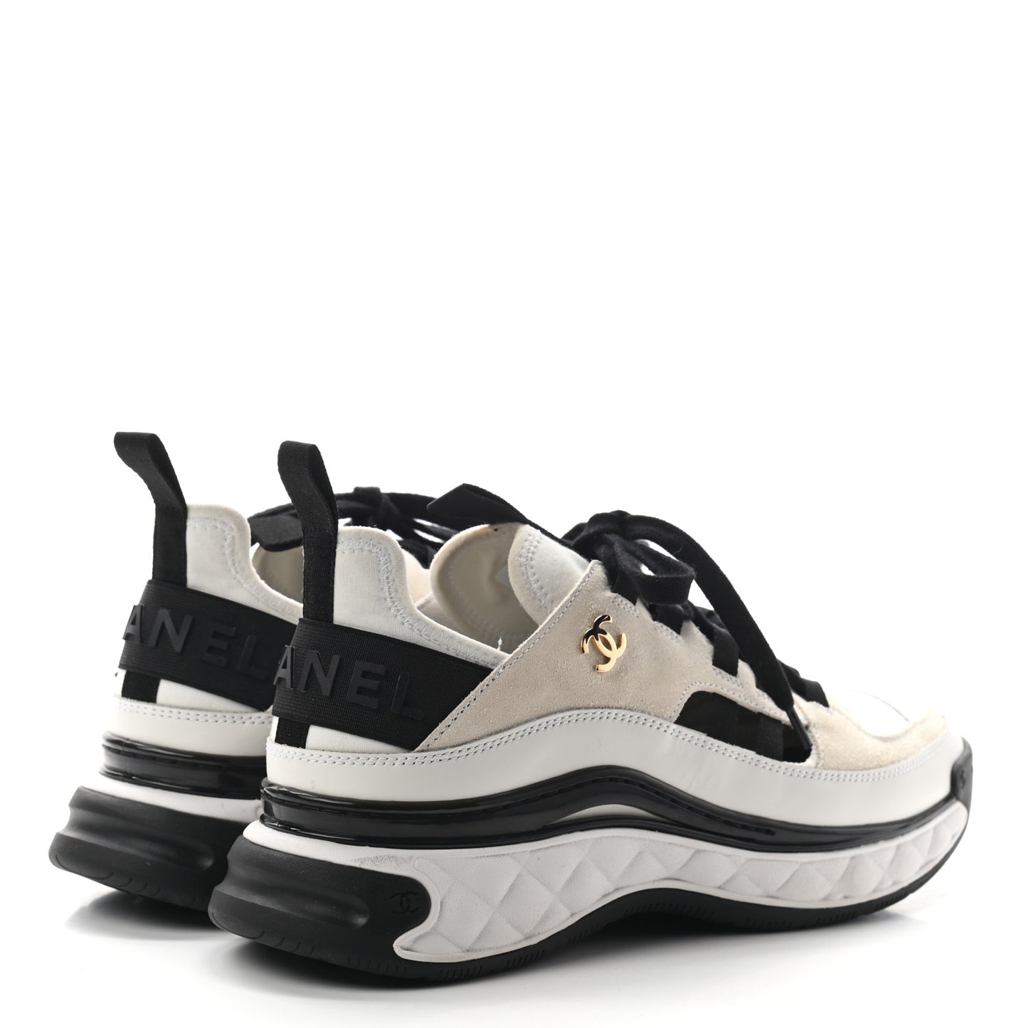 Fabric Calfskin Suede CC Sneakers 40 White Black