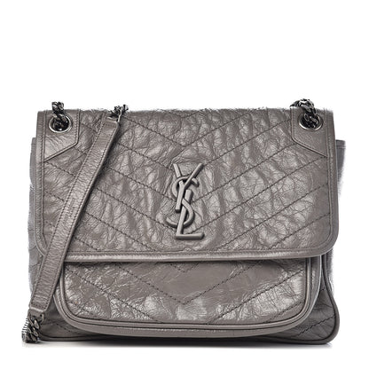 Saint Laurent Crinkled Calfskin Matelasse Monogram Medium Niki Chain Satchel Fog 1 of 10