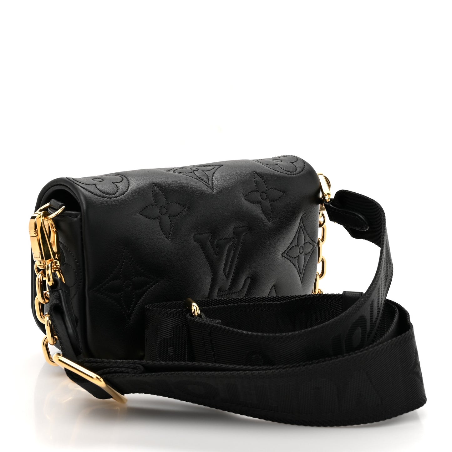 Calfskin Bubblegram Wallet On Strap Black