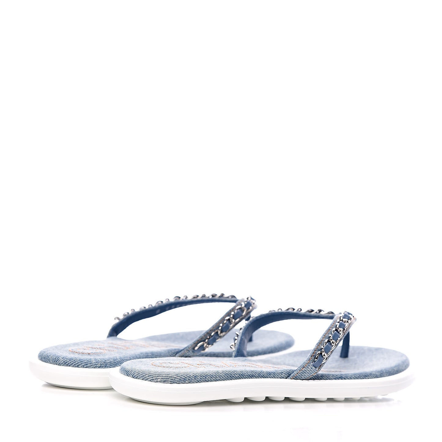 Denim CC Chain Thong Sandals 37 Blue