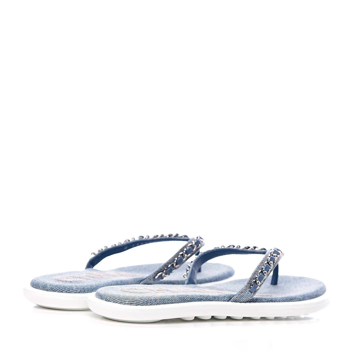 Chanel Denim CC Chain Thong Sandals 37 Blue 4 of 10