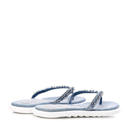 Chanel Denim CC Chain Thong Sandals 37 Blue 4 of 10