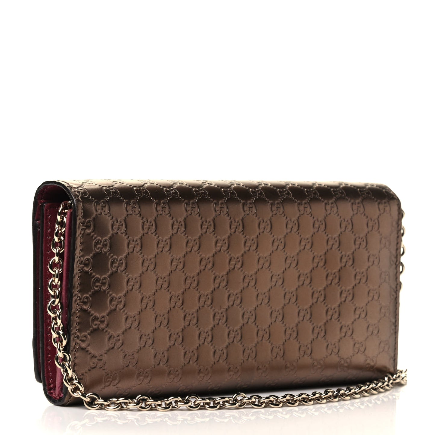 Metallic Microguccissima Signature Chain Wallet Bronze