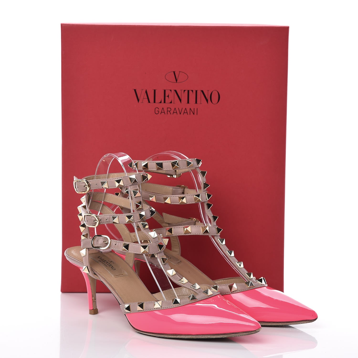 Valentino Garavani Patent Nappa Rockstud Ankle Strap 65mm Pumps 37.5 Fuxia Fluo Poudre 12 of 12