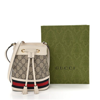 Gucci GG Supreme Monogram Textured Calfskin Web Mini Ophidia Bucket Bag Beige Ebony Mystic White 11 of 11