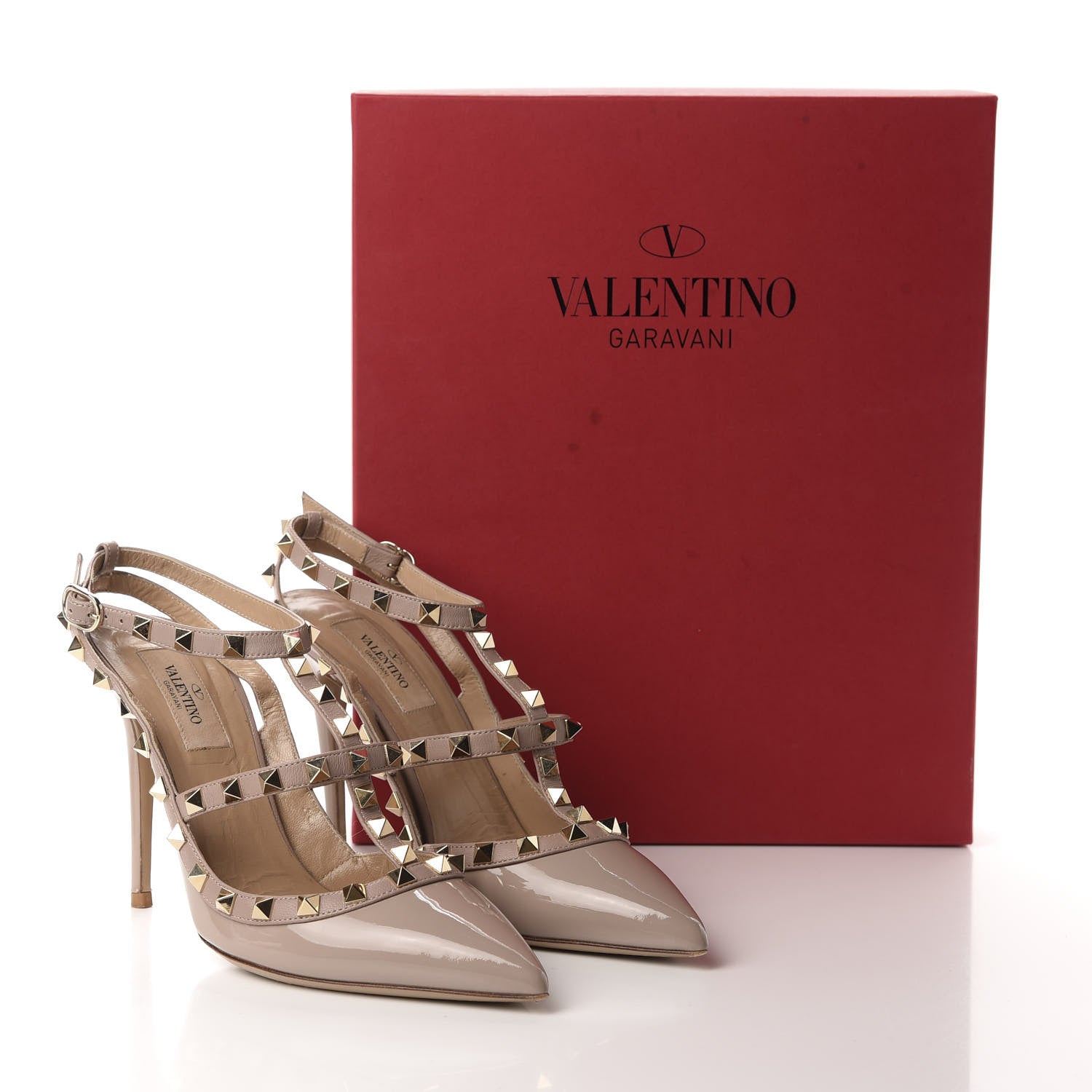 Valentino Garavani Patent Rockstud Ankle Strap Pumps 38.5 Poudre 11 of 11